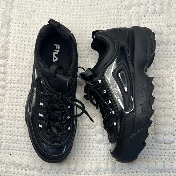 FILA: DISRUPTOR II CLEAR BLACK LEATHER SHOES size 7 - Picture 5 of 11
